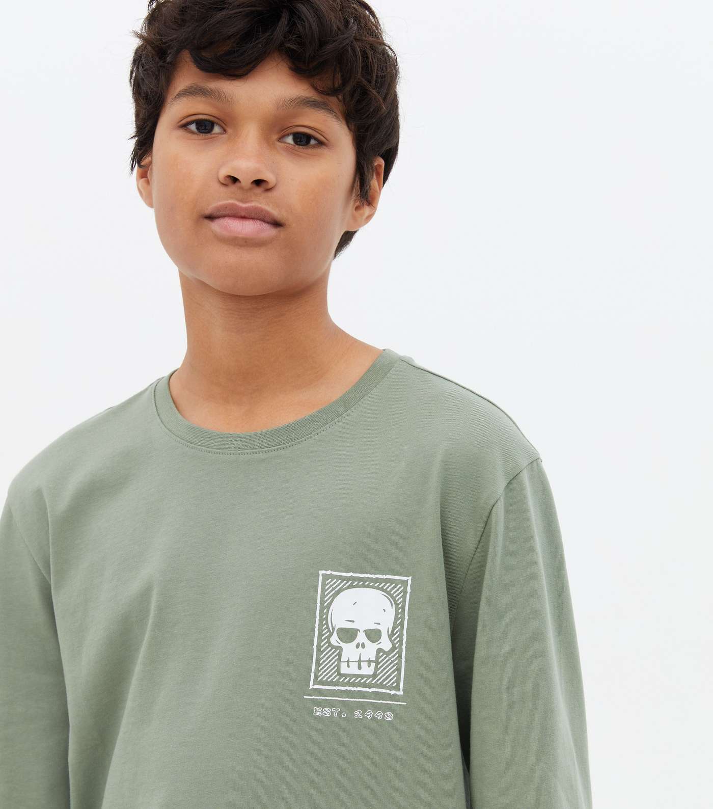 Boys Light Green Skull Long Sleeve T-Shirt Image 3