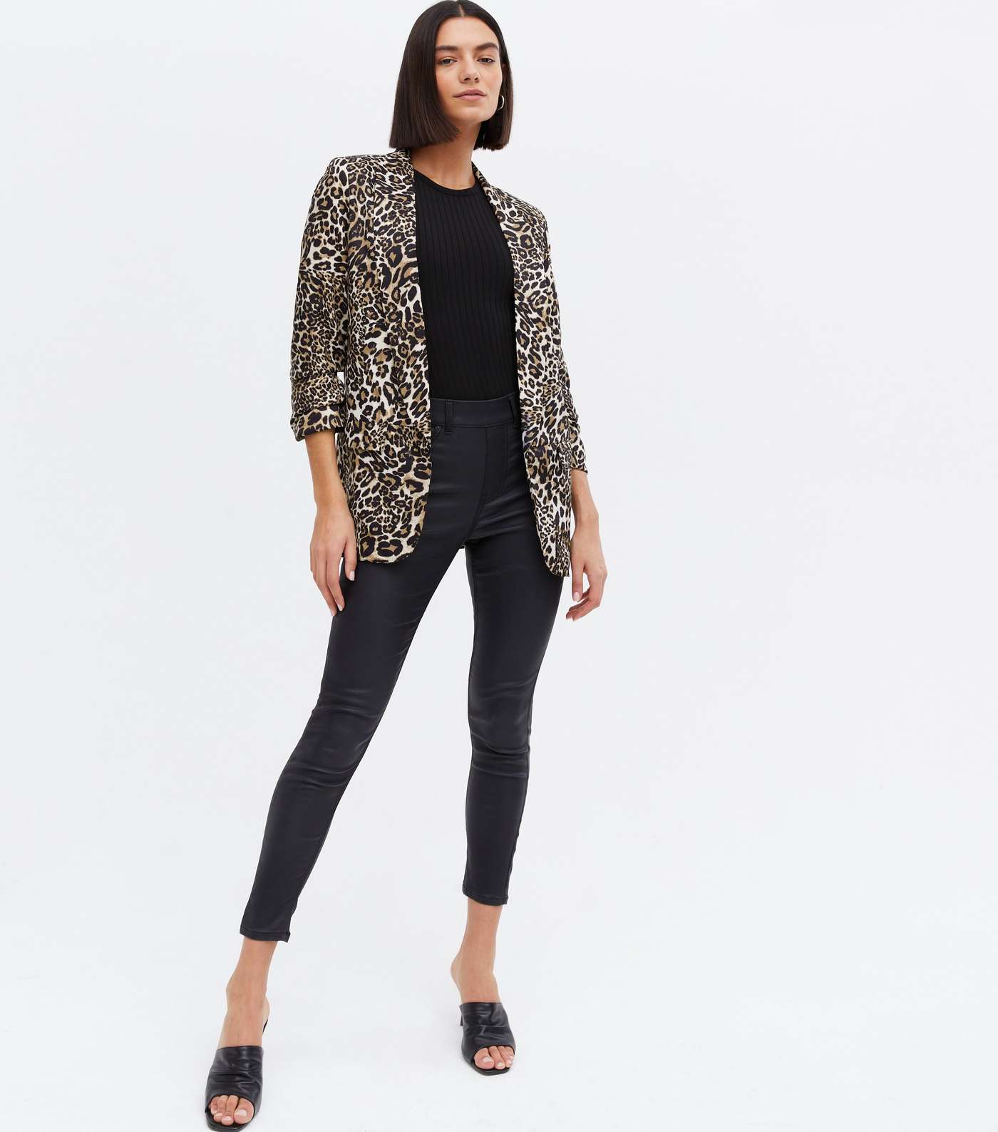 Cameo Rose Brown Leopard Print Ruched Blazer Image 2