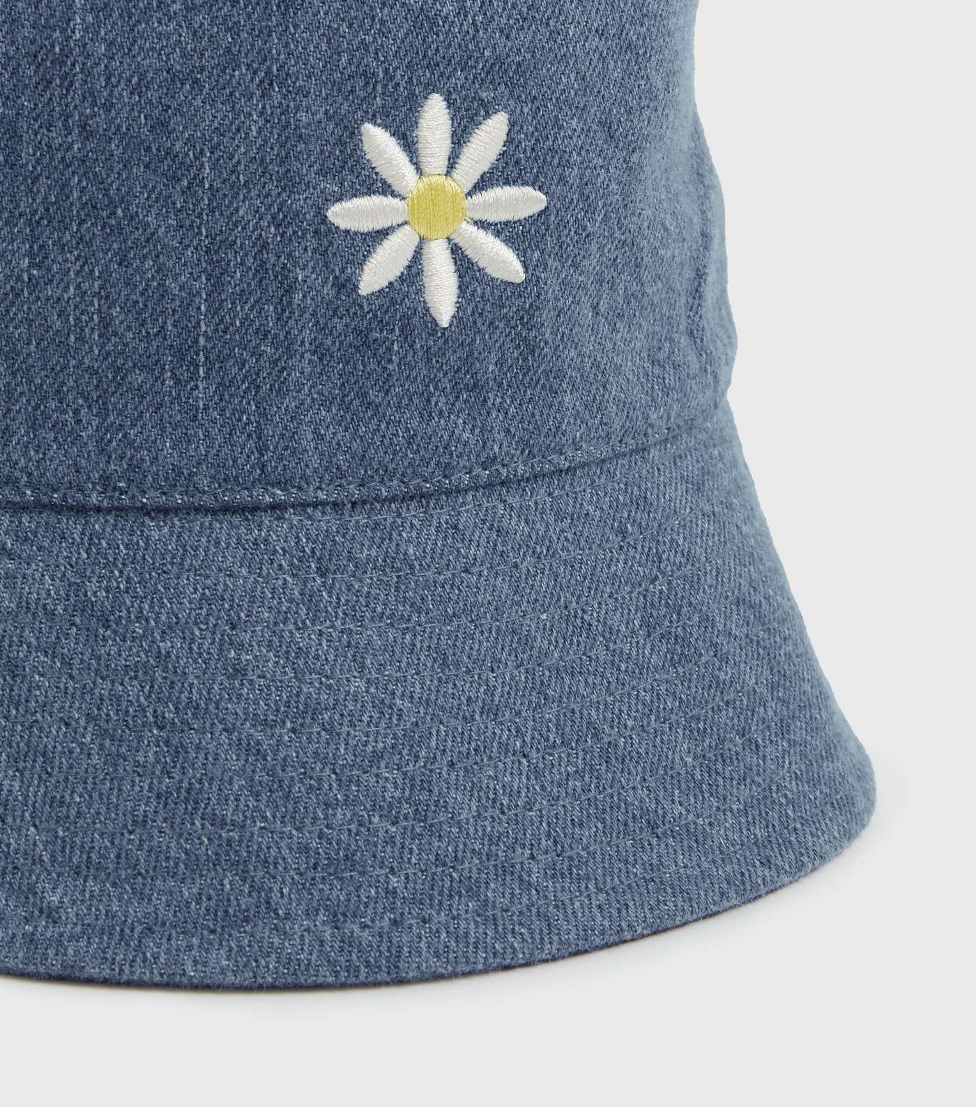 Girls Blue Denim Daisy Embroidered Bucket Hat Image 3