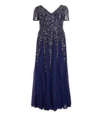 Click to view product details and reviews for Quiz Curves Navy Mesh Sequin Maxi Dress New Look.