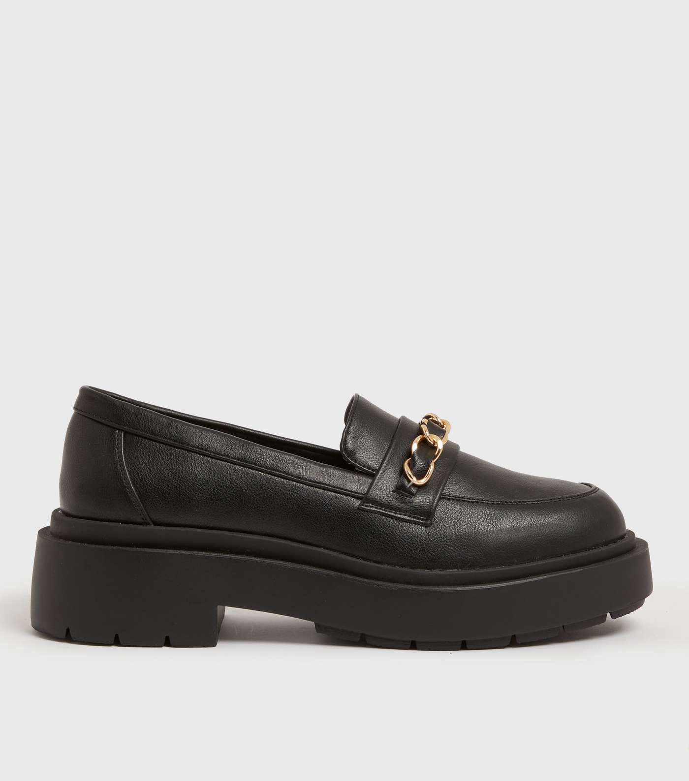 Black Chain Trim Chunky Loafers