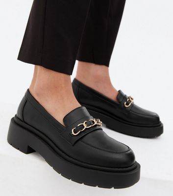 Black Chain Trim Chunky Loafers New Look Vegan