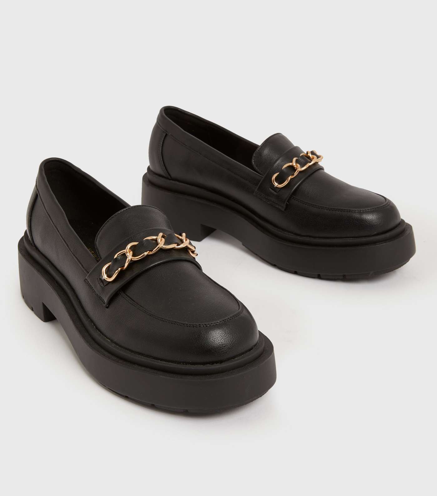 Black Chain Trim Chunky Loafers Image 3