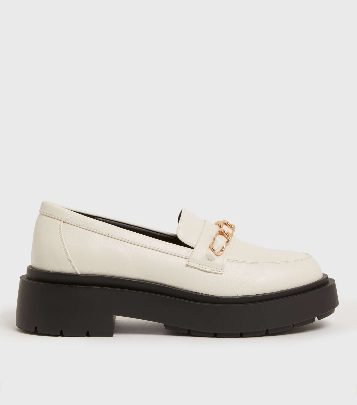 White Chain Trim Chunky Loafers
