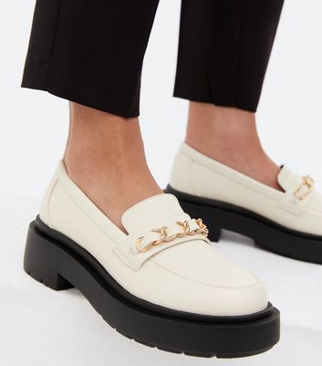 Click to view product details and reviews for White Chain Trim Chunky Loafers New Look Vegan.