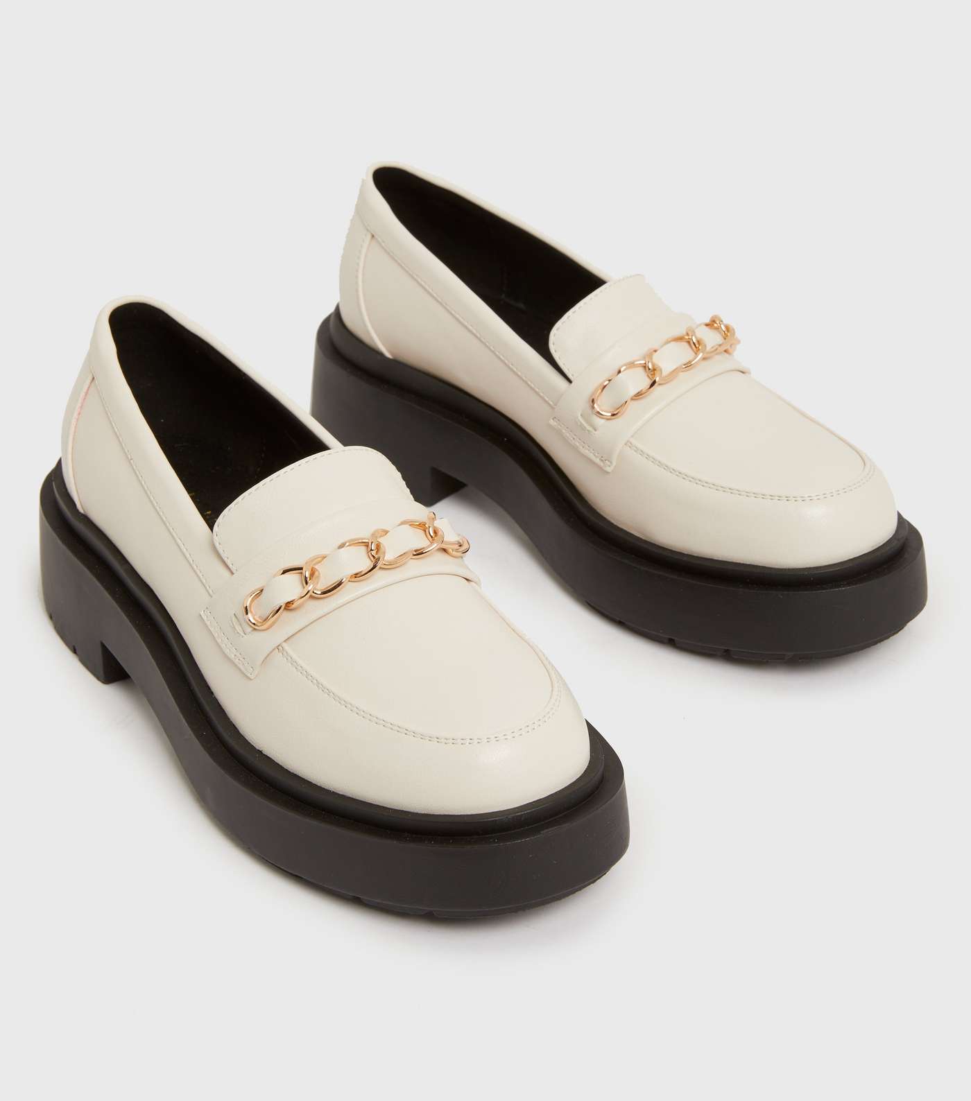 White Chain Trim Chunky Loafers Image 3