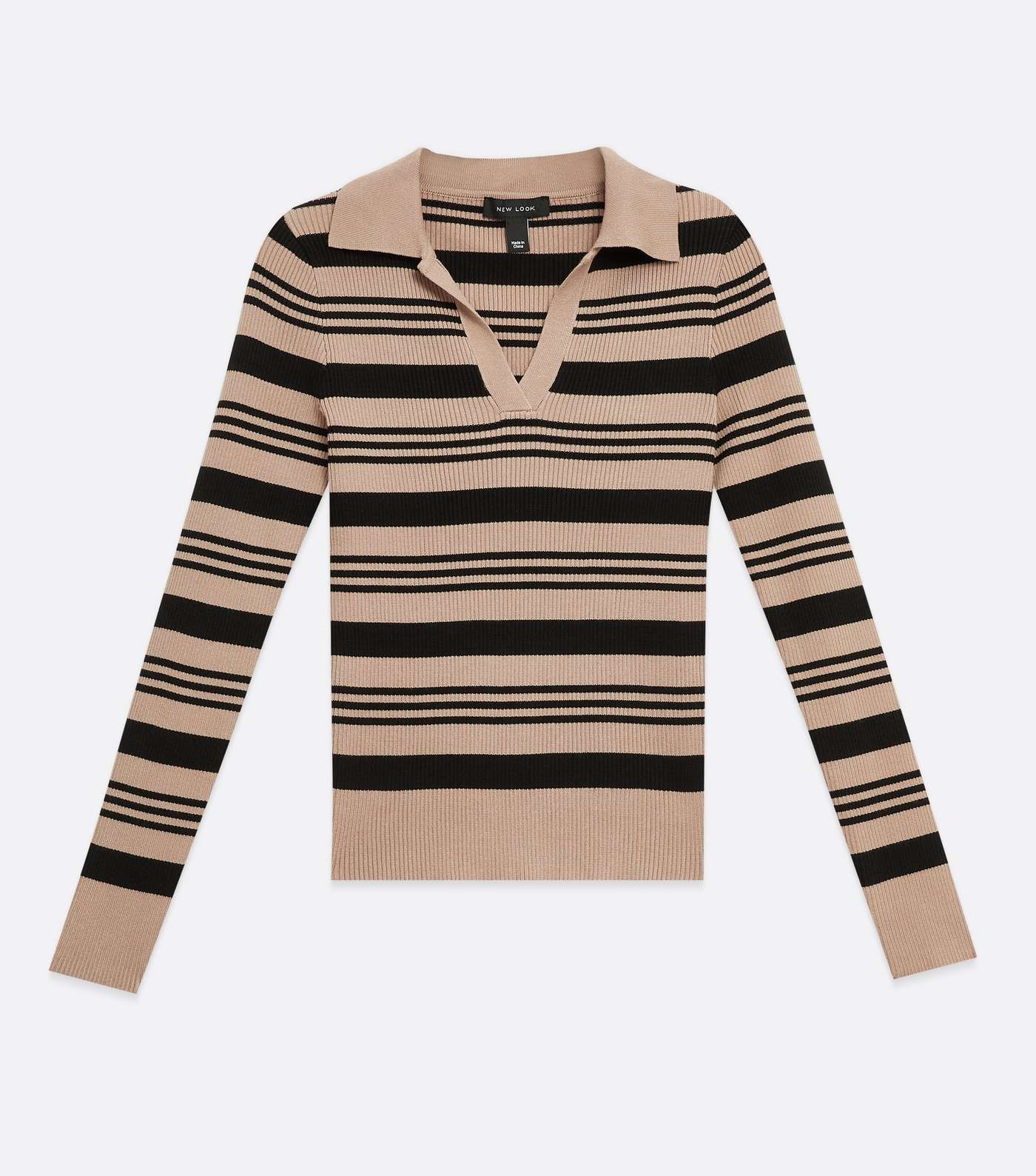 Brown Stripe Knit Collared Polo Jumper Image 5
