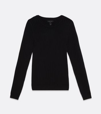 Black Ribbed Crew Neck Long Sleeve Top | New Look