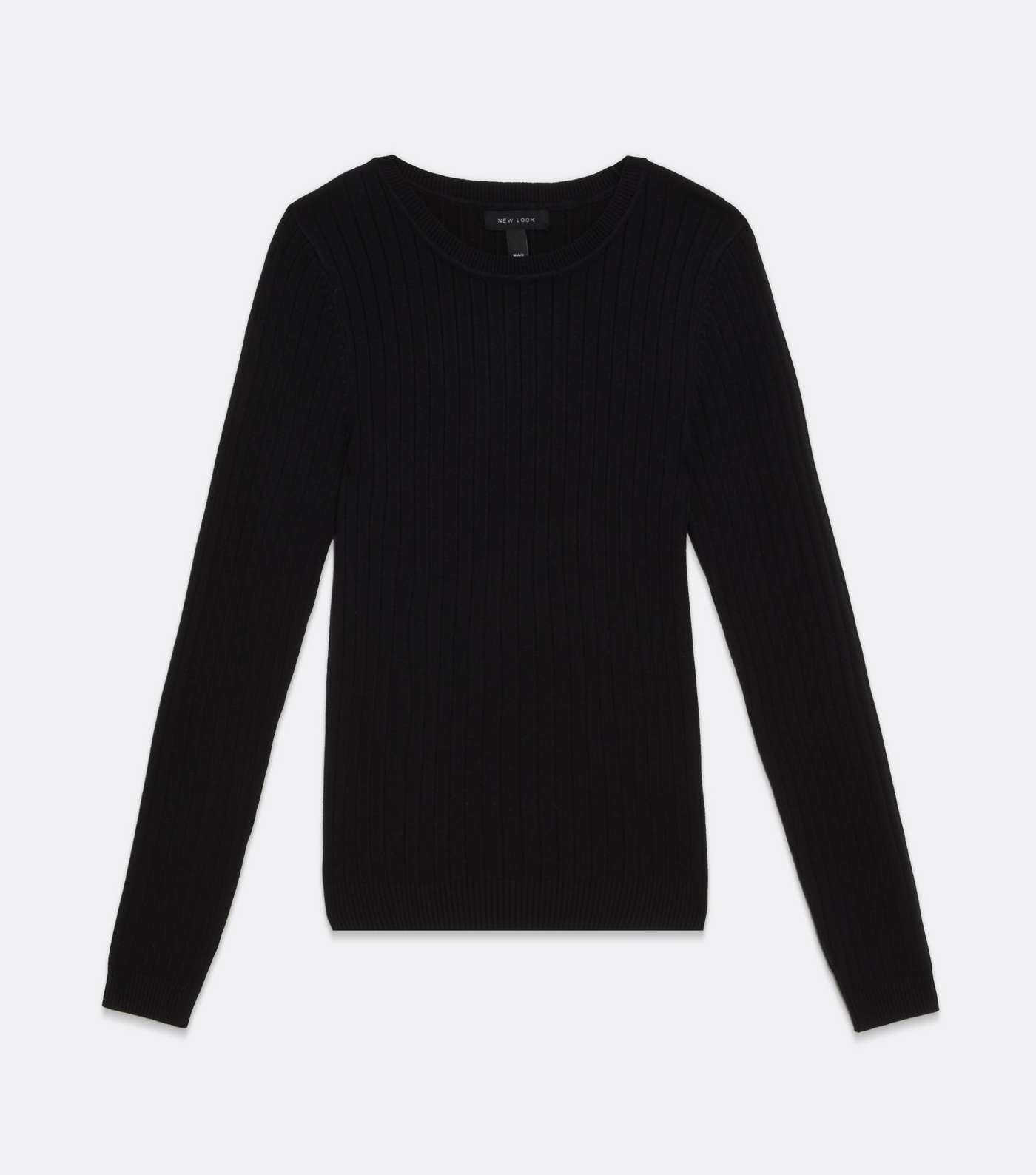 Black Ribbed Crew Neck Long Sleeve Top Image 5