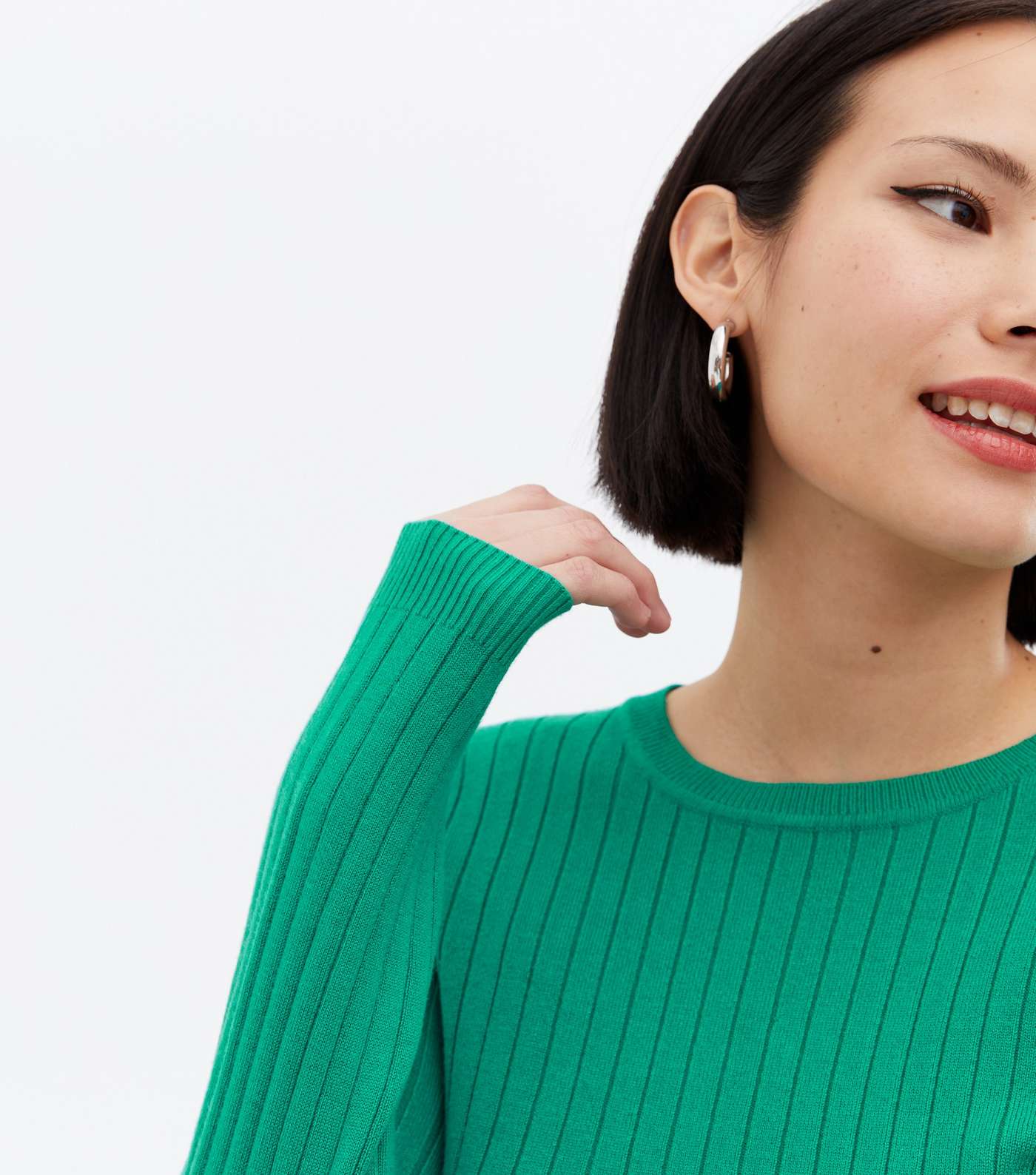 Green Ribbed Crew Neck Long Sleeve Top Image 3