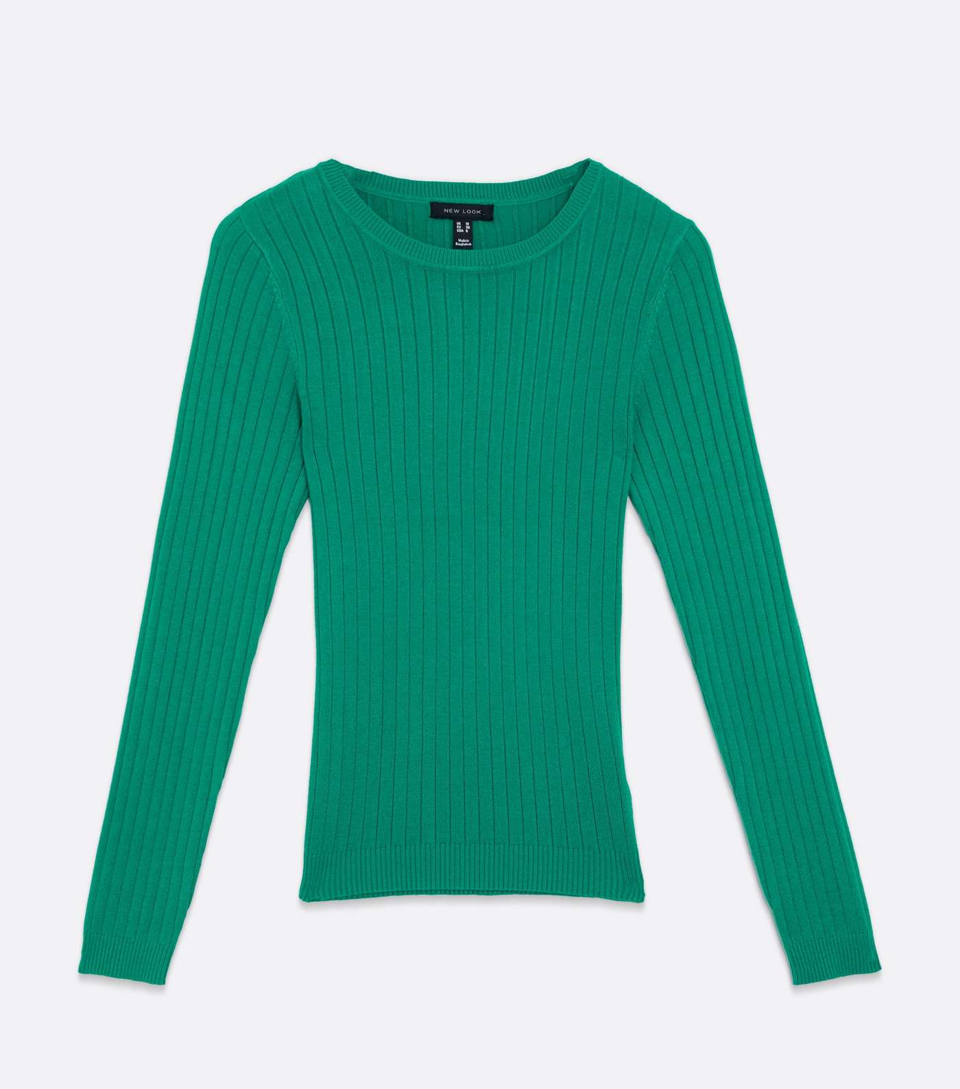 Green Ribbed Crew Neck Long Sleeve Top Image 5