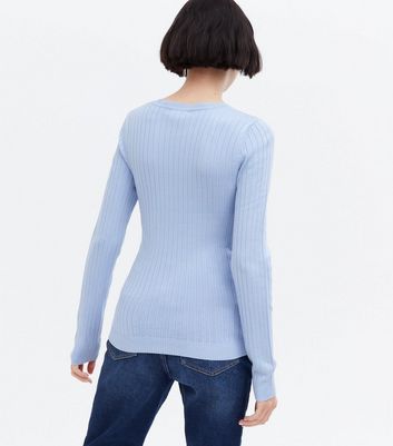 Blue Ribbed Crew Neck Long Sleeve Top New Look