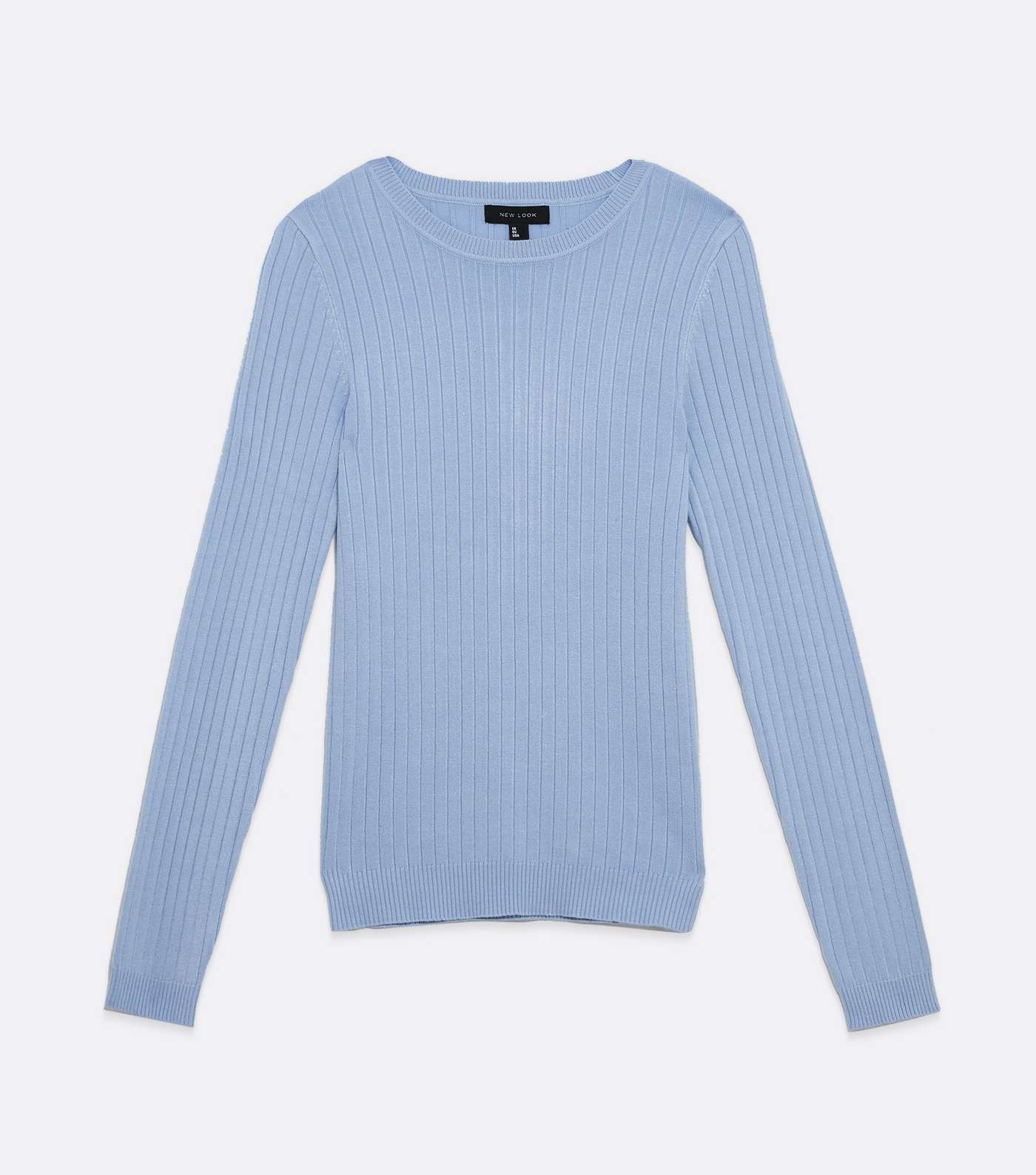 Blue Ribbed Crew Neck Long Sleeve Top Image 5