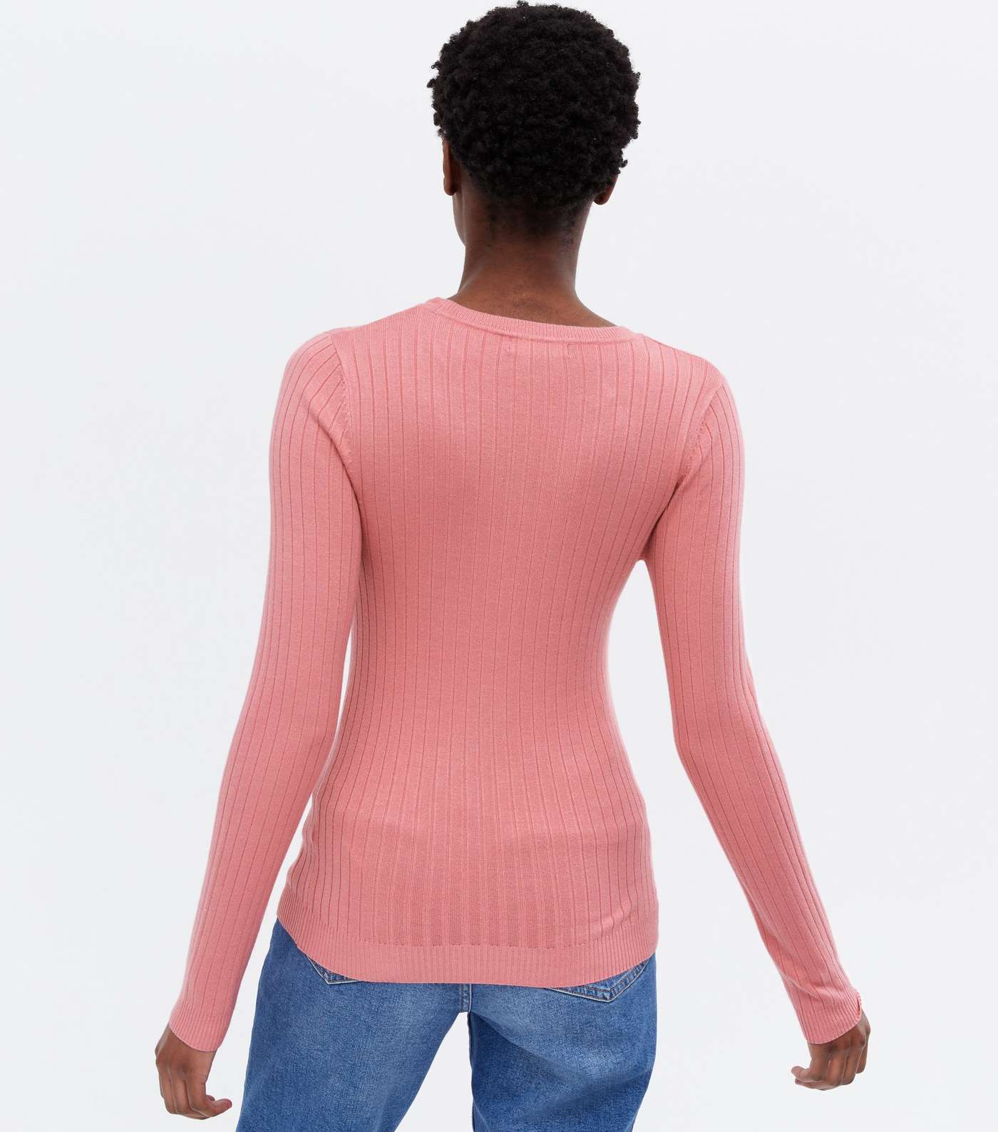 Mid Pink Ribbed Crew Neck Long Sleeve Top Image 4