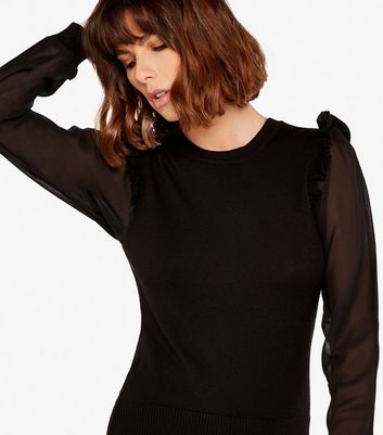 Apricot Black Mesh Frill Sleeve Jumper 