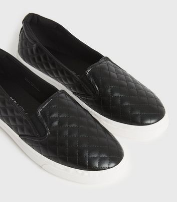 shop for Black Leather-Look Quilted Slip On Trainers New Look Vegan at Shopo