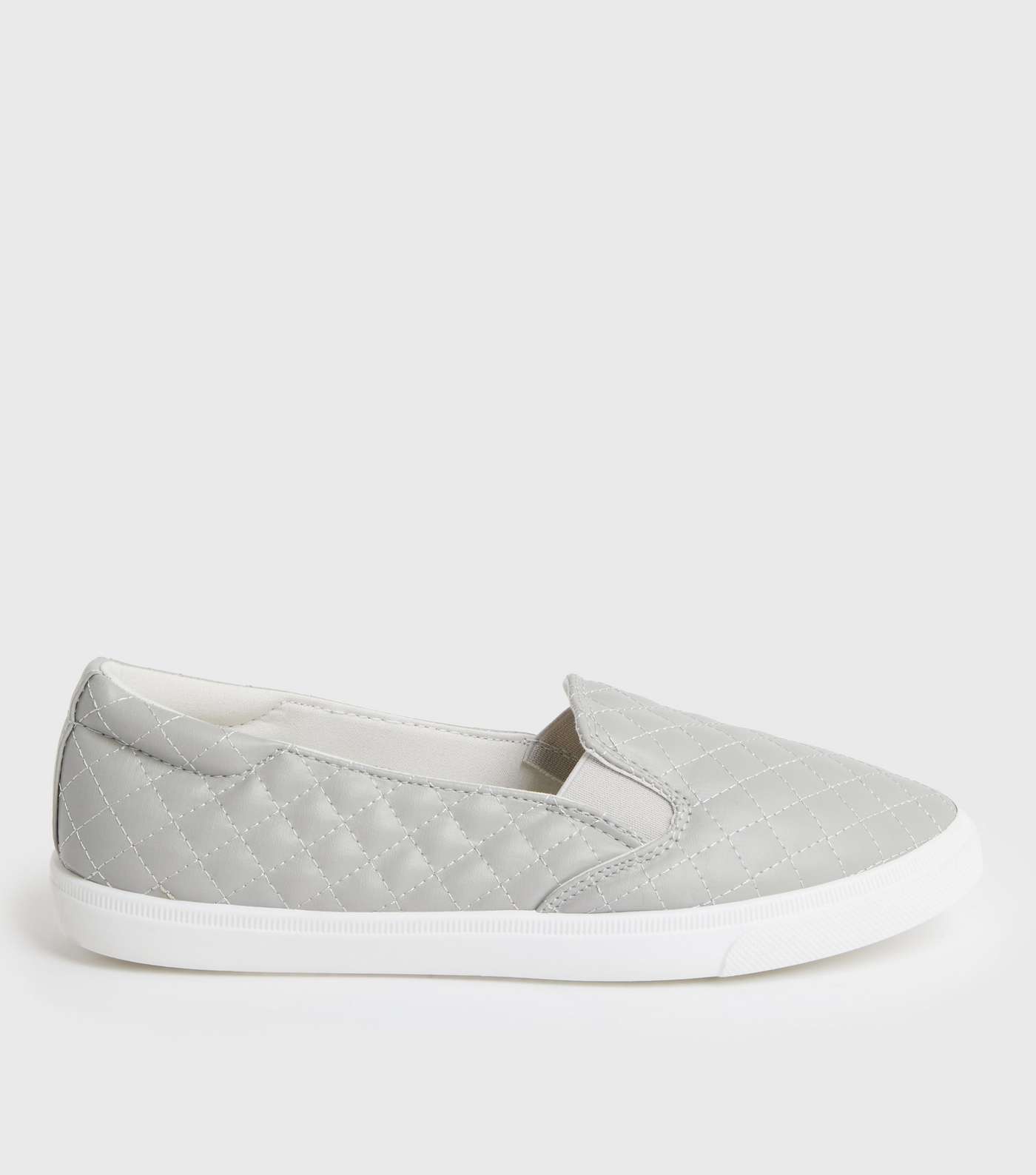 Grey Leather-Look Quilted Slip On Trainers