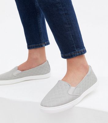 Click to view product details and reviews for Grey Leather Look Quilted Slip On Trainers New Look Vegan.