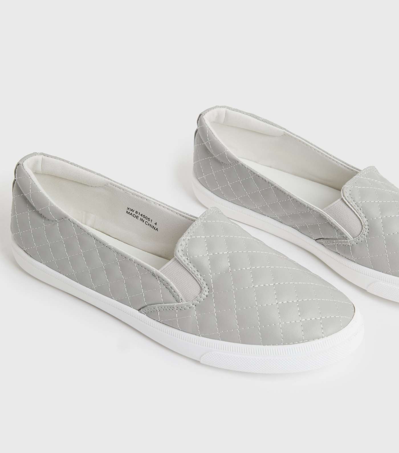 Grey Leather-Look Quilted Slip On Trainers Image 3