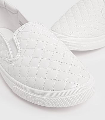 shop for White Leather-Look Quilted Slip On Trainers New Look Vegan at Shopo