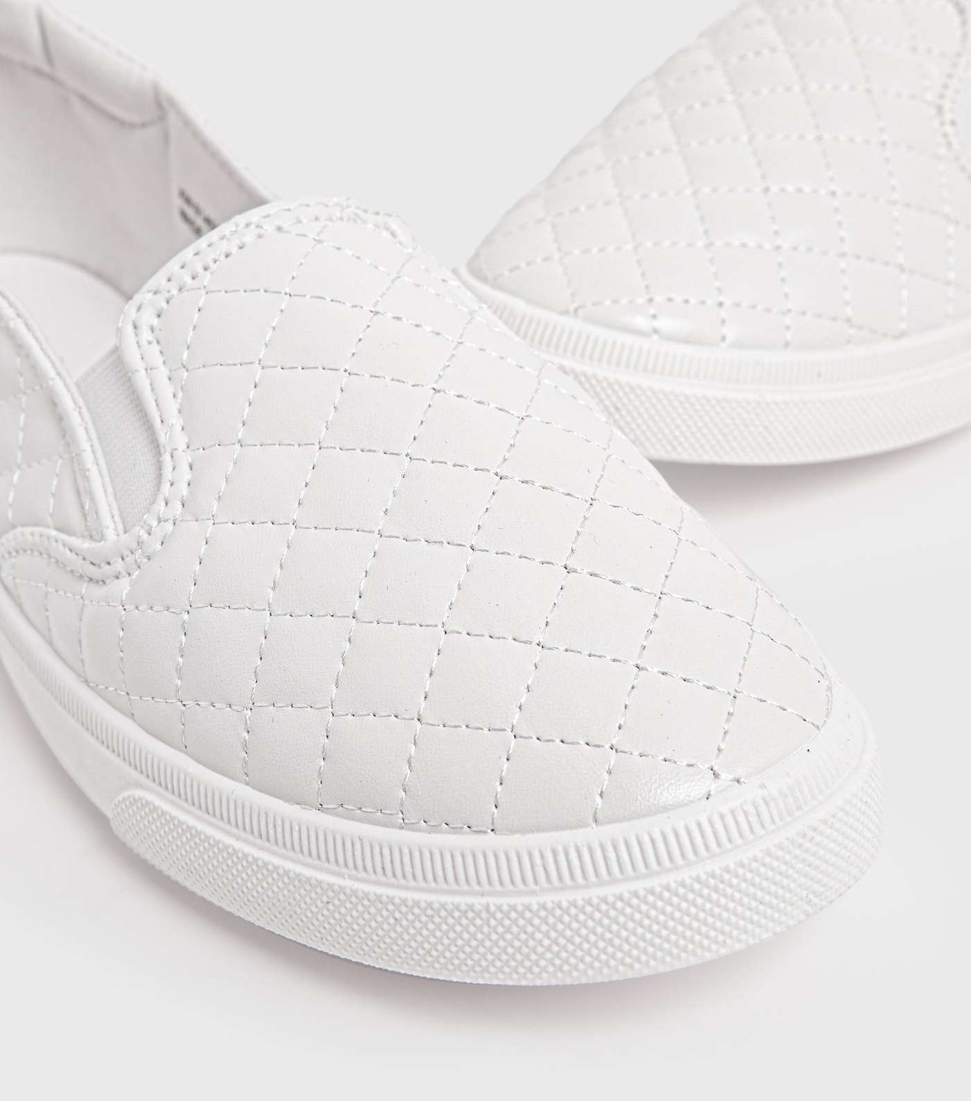 White Leather-Look Quilted Slip On Trainers Image 4