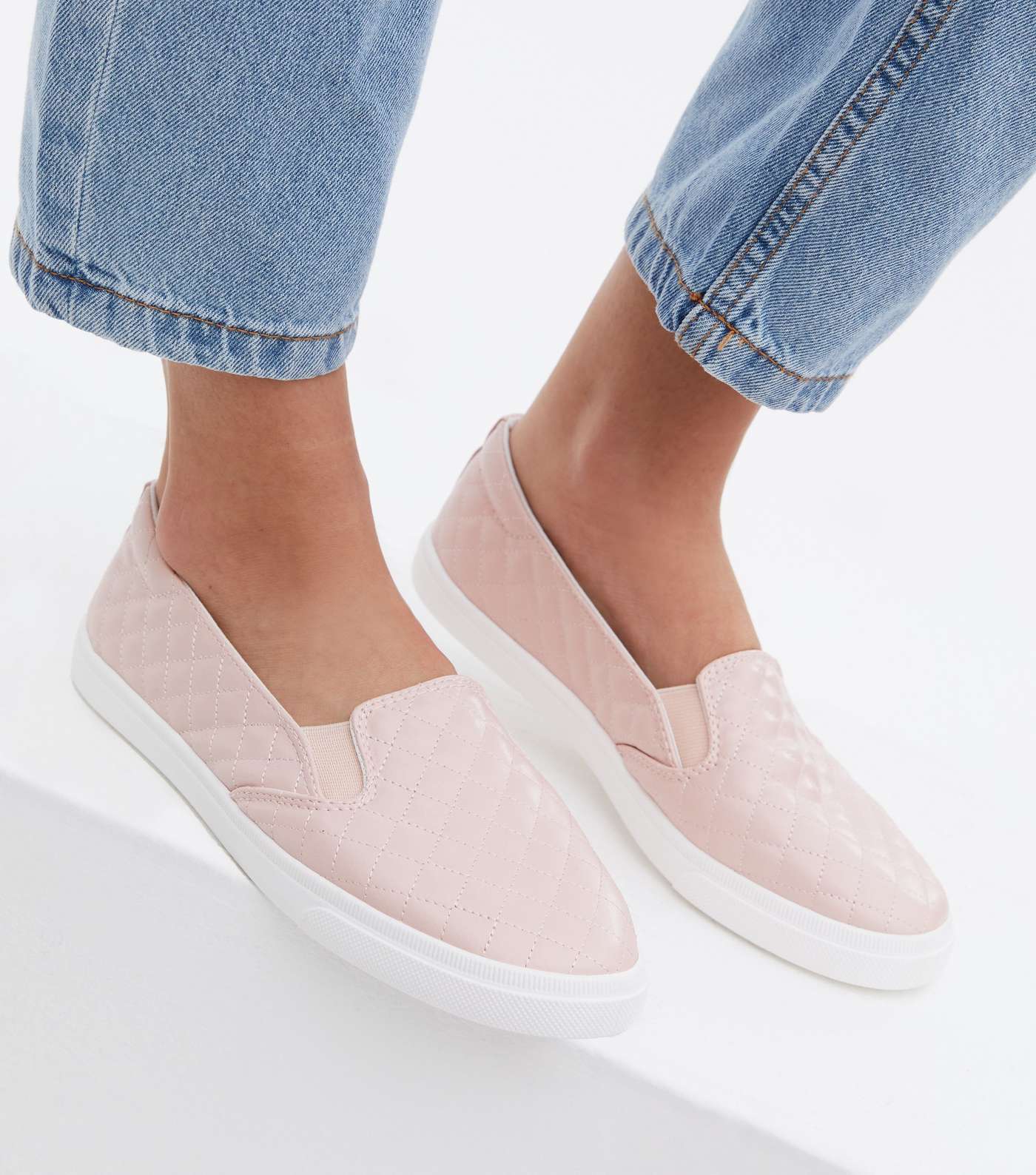 Pink Leather-Look Quilted Slip On Trainers Image 2