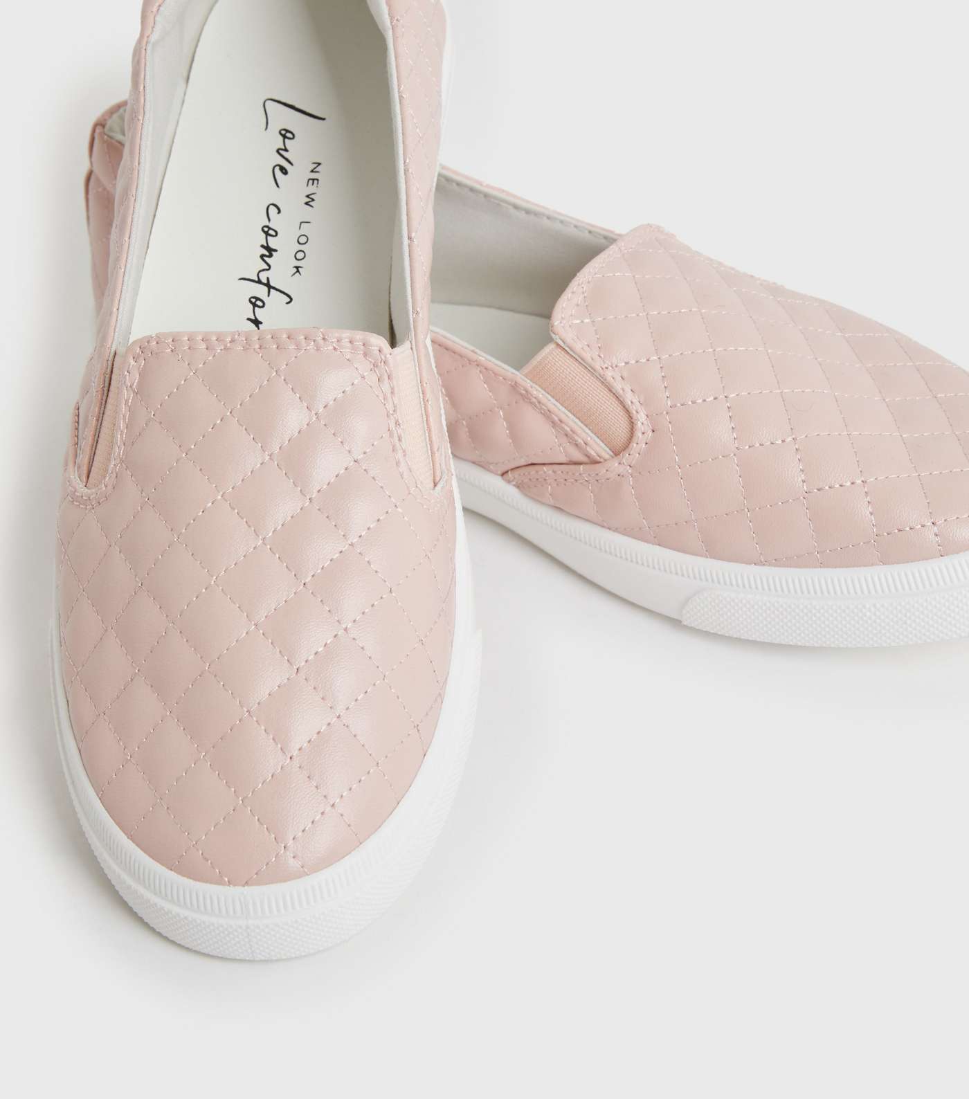 Pink Leather-Look Quilted Slip On Trainers Image 4
