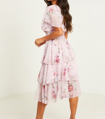 quiz navy and pink floral wrap dress