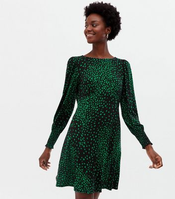 new look green animal print dress