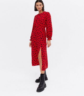 red midi long sleeve dress