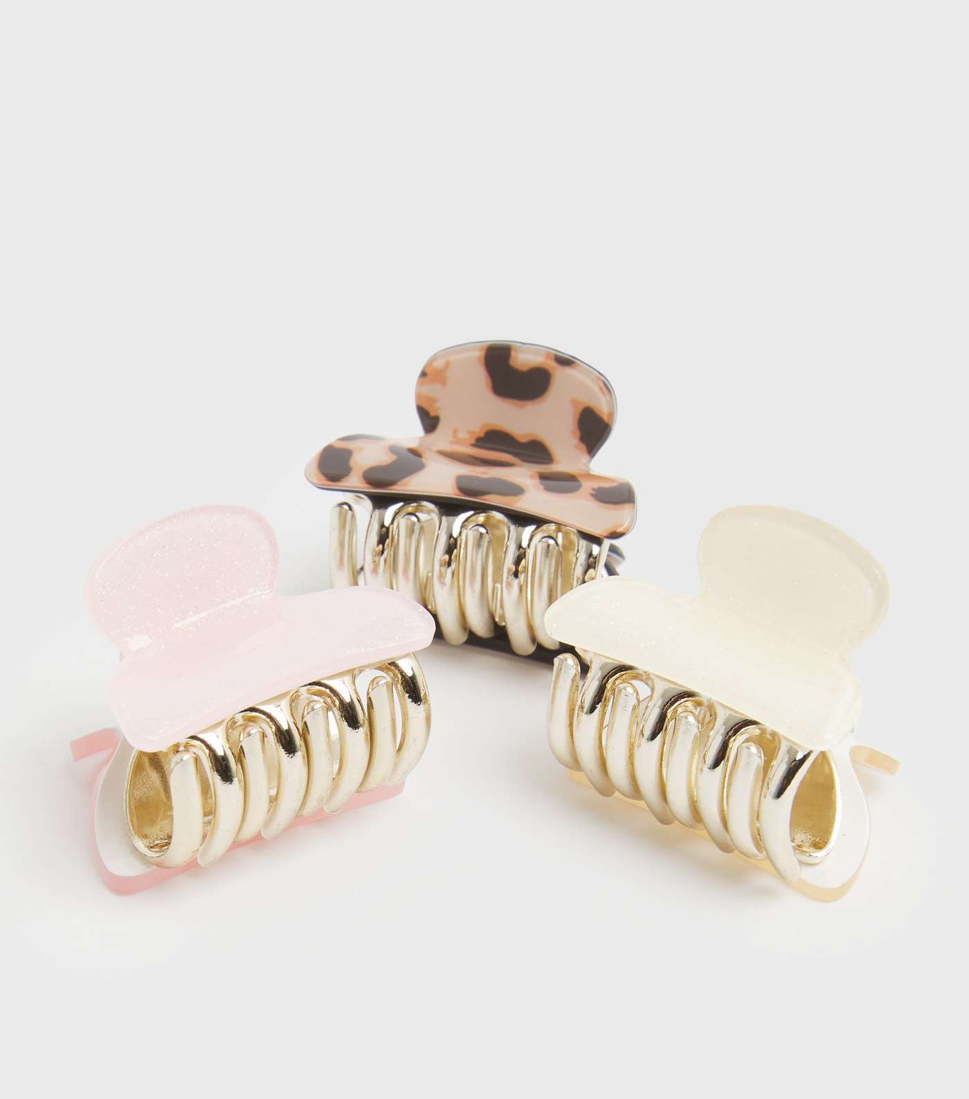 Girls 3 Pack Cream Pink and Leopard Print Claw Clips Image 2