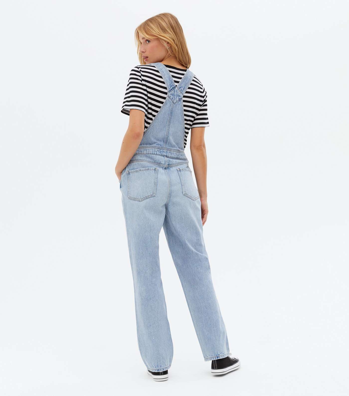 Bright Blue Denim Ripped Dungarees Image 4