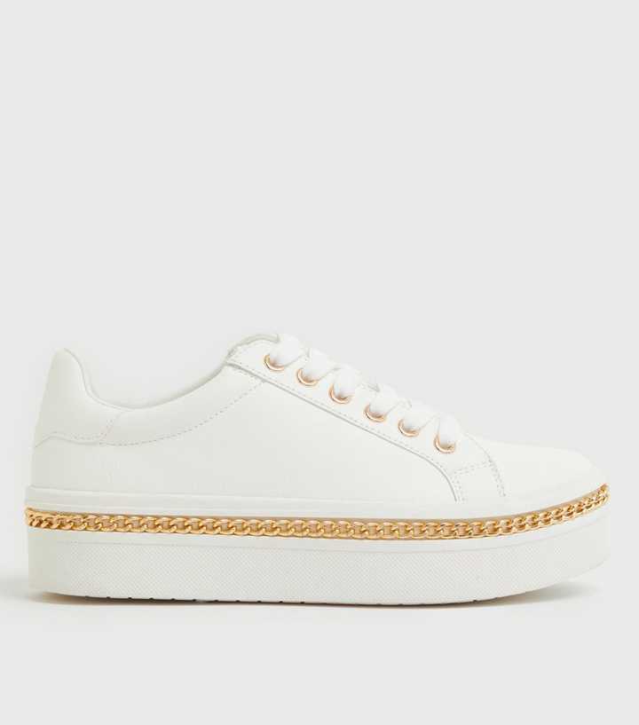 White Chain Trim Chunky Lace Up Trainers