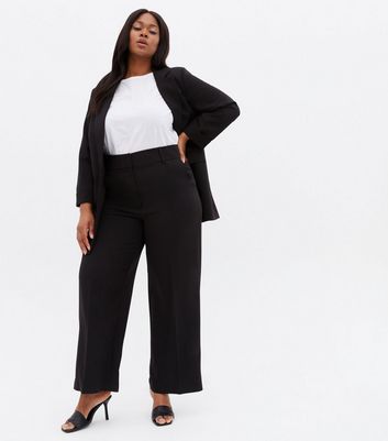 Curves Black Tailored Wide Leg Trousers 