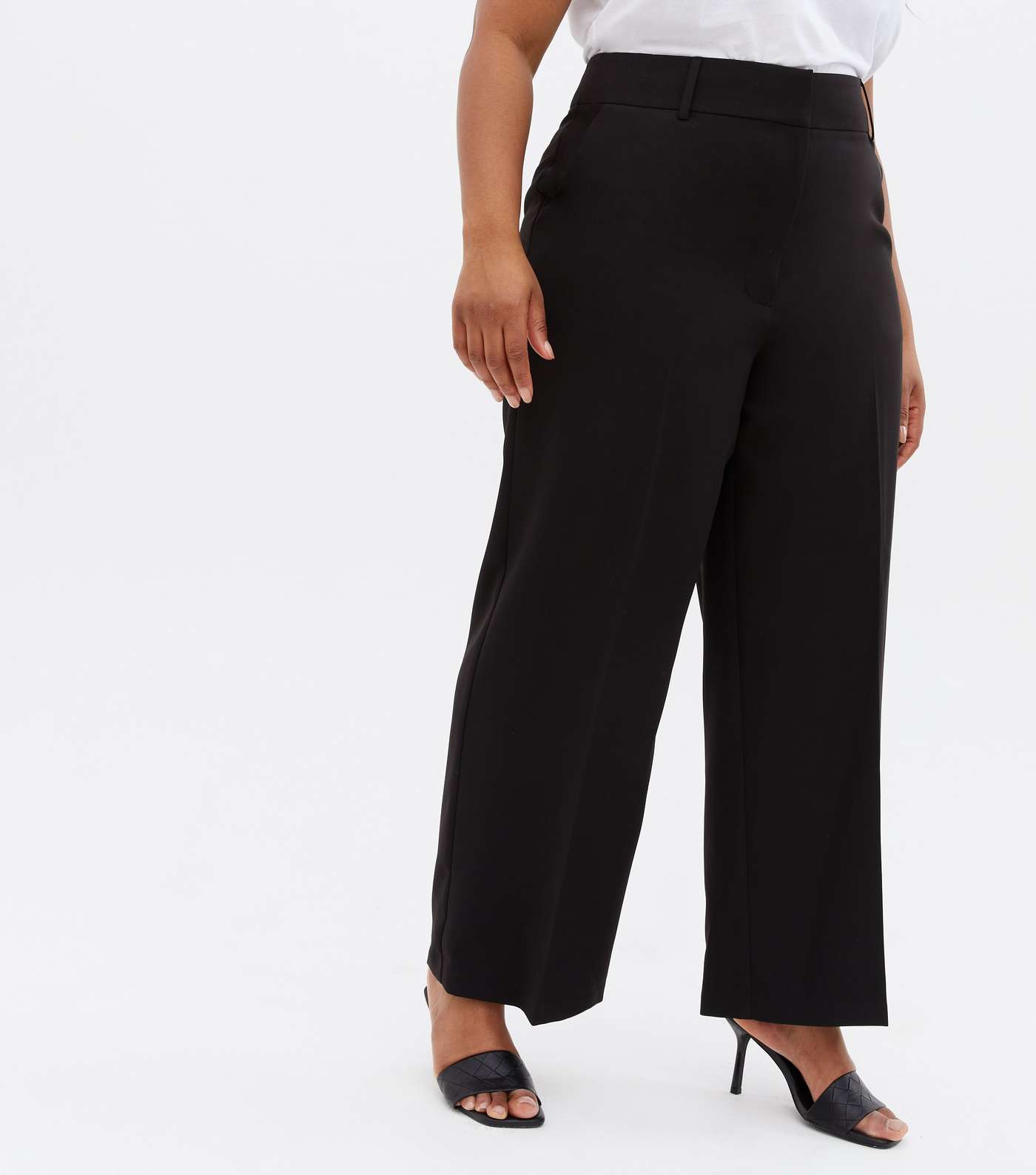 Curves Black Tailored Wide Leg Trousers Image 2