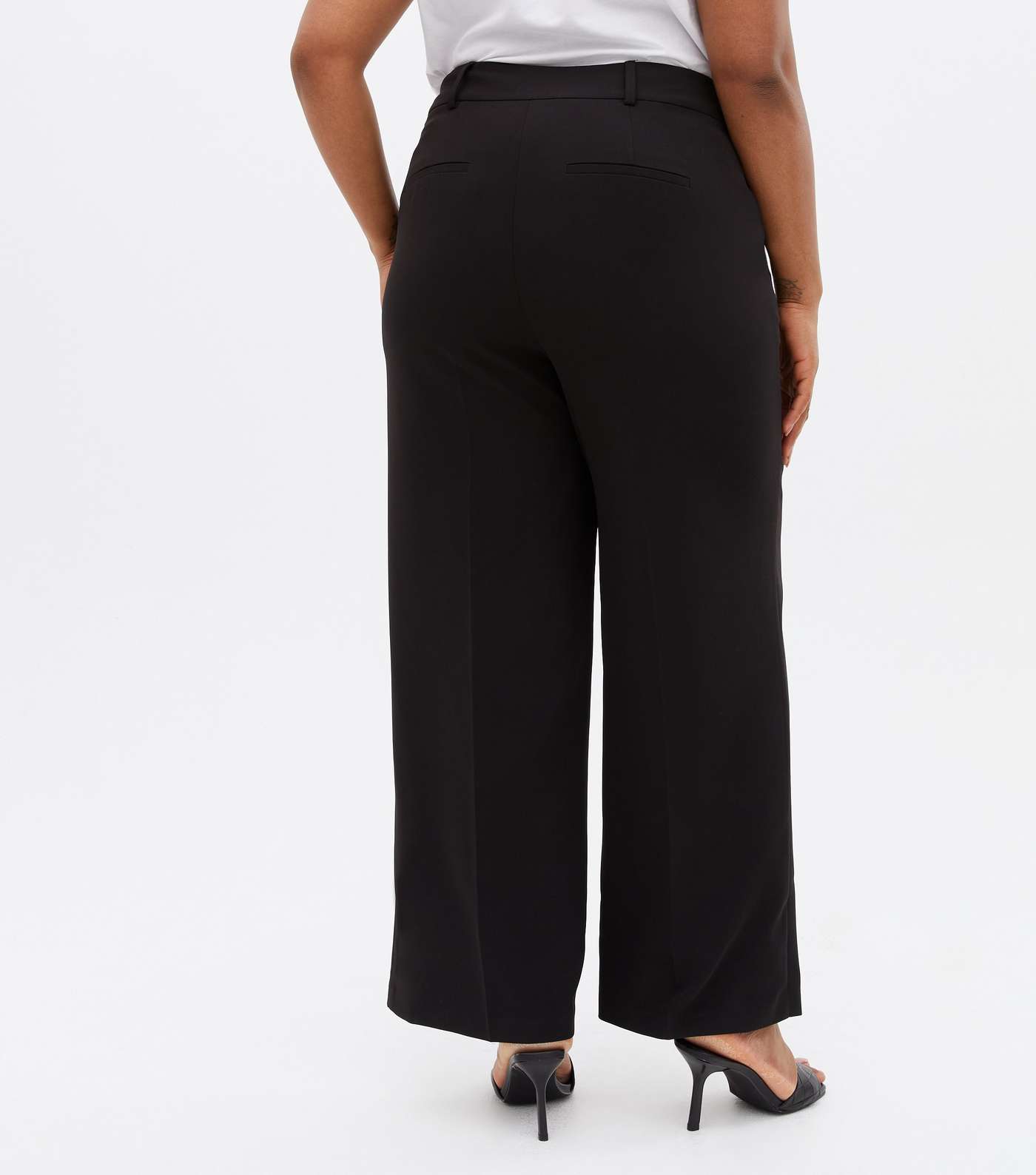 Curves Black Tailored Wide Leg Trousers Image 4