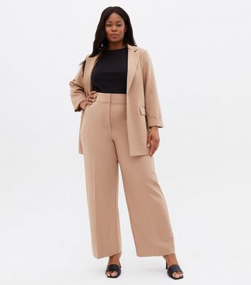 Curves Camel Tailored Wide Leg Trousers 