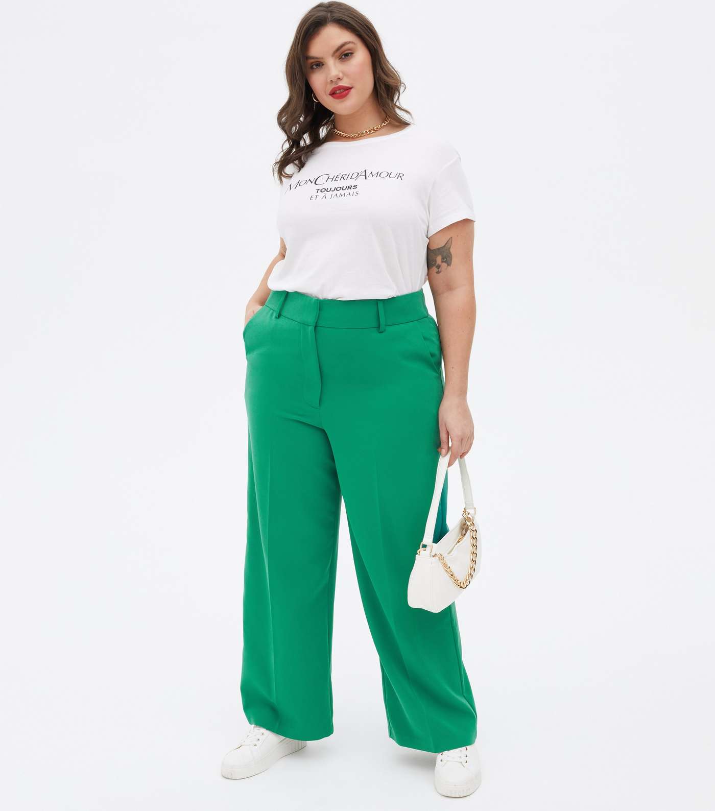 Curves Green Tailored Wide Leg Trousers