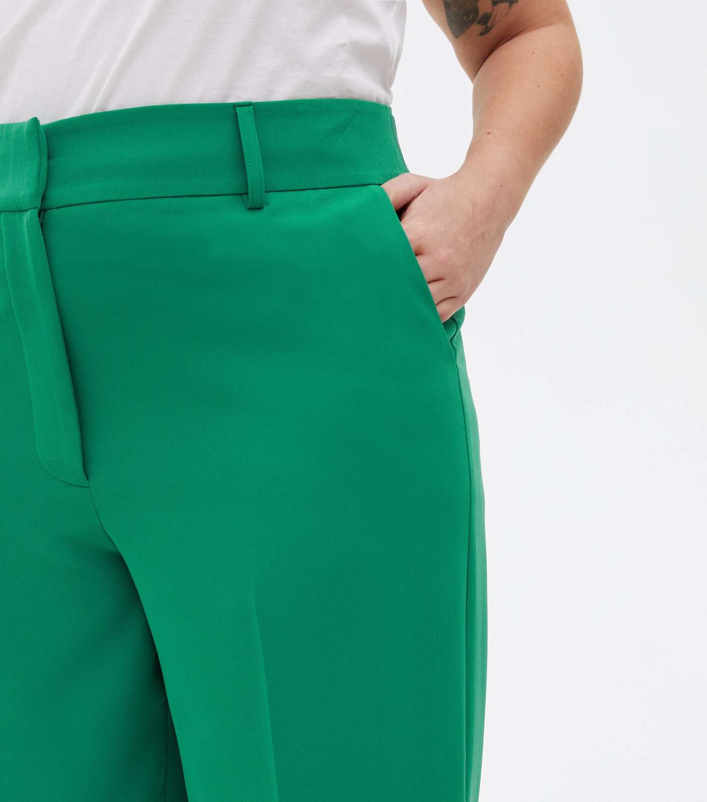 Curves Green Tailored Wide Leg Trousers Image 3