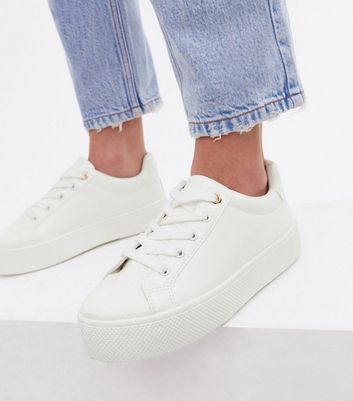 White Faux Croc Chunky Trainers New Look