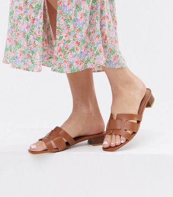 Tan Cut Out Block Heel Mules | New Look