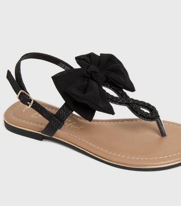 Black Glitter Bow Slingback Sandals | New Look