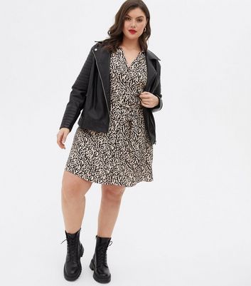 Curves Brown Animal Print Belted Mini Shirt Dress New Look