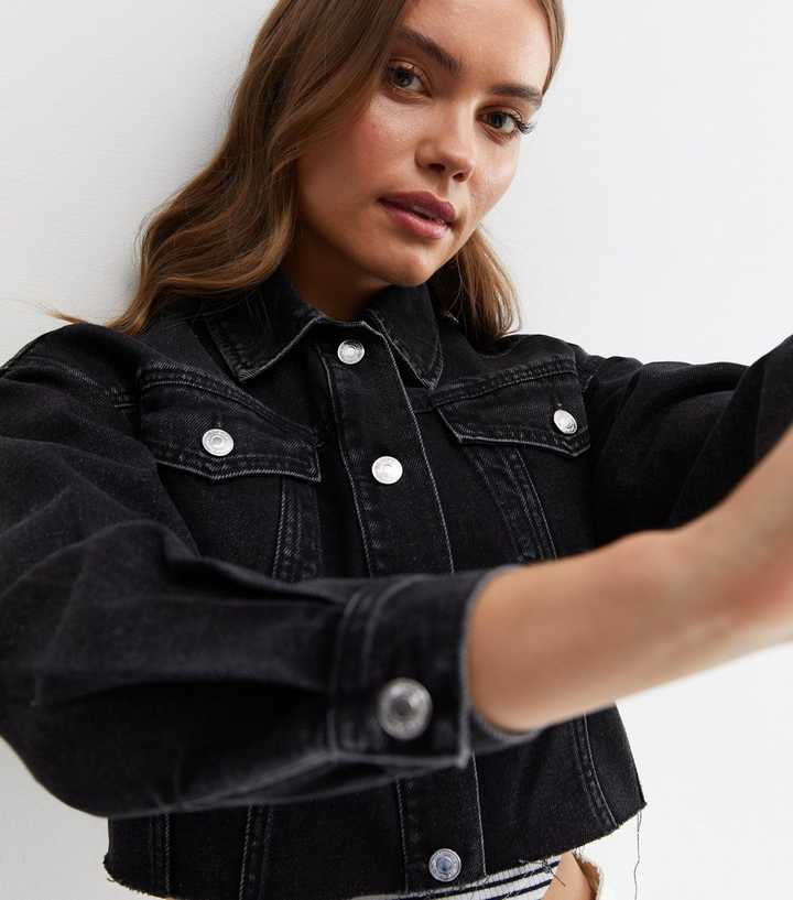 cropped dark denim jacket