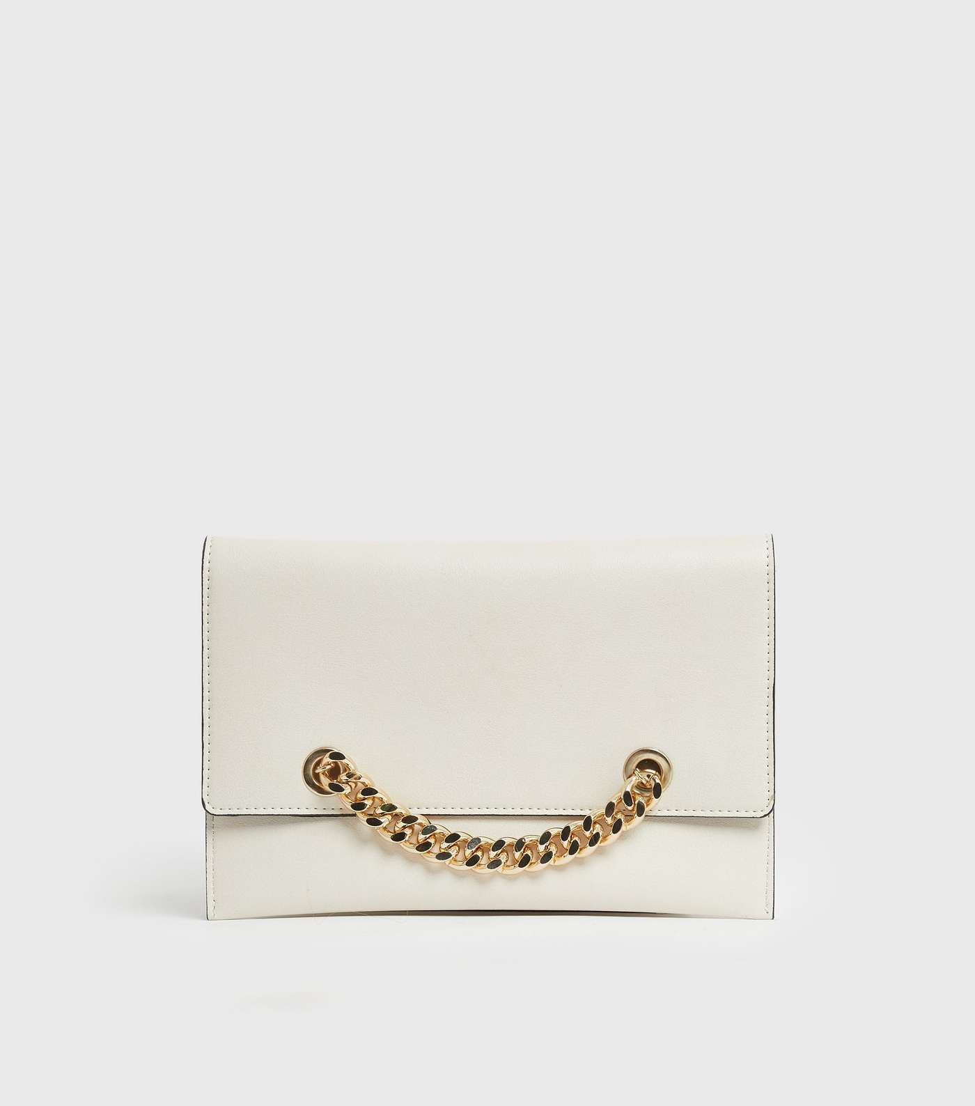Cream Leather-Look Chain Clutch Bag