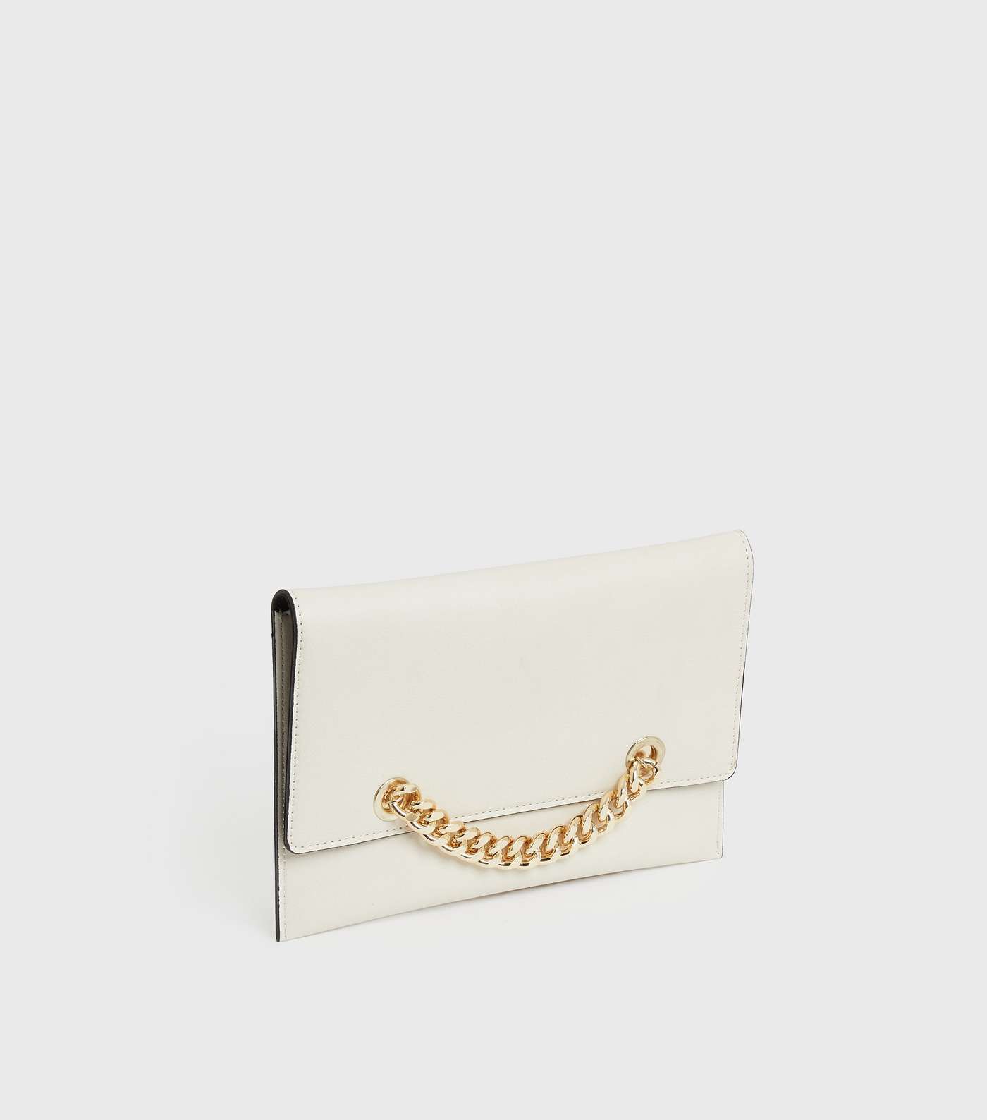 Cream Leather-Look Chain Clutch Bag Image 3