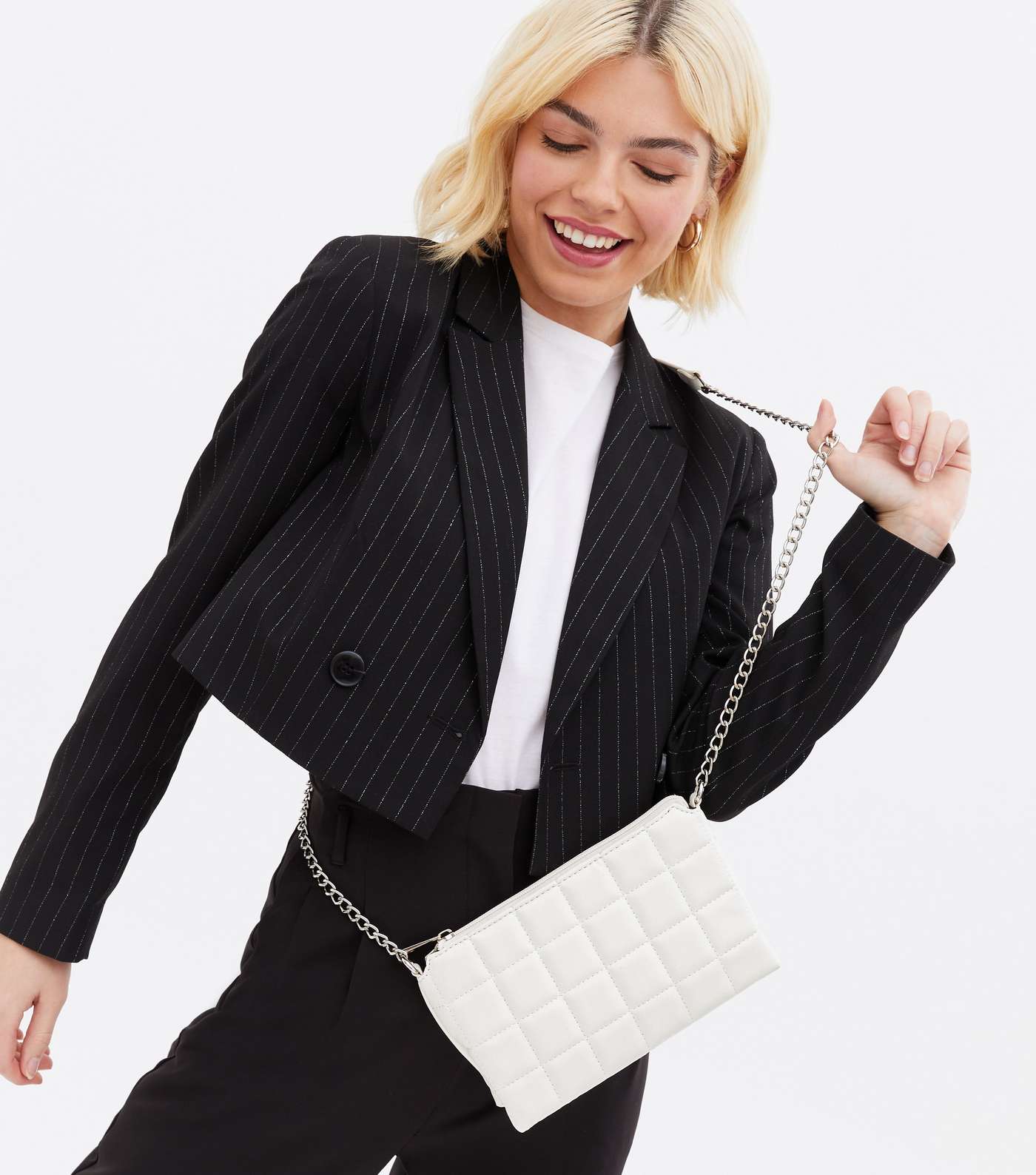 White Checkerboard Quilted Shoulder Bag Image 2