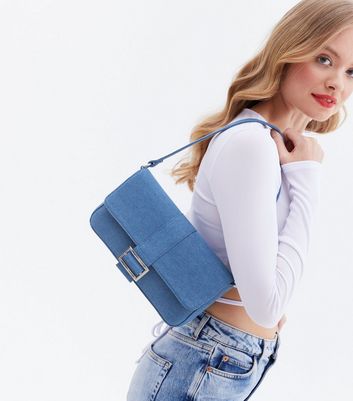 shop for Blue Denim Baguette Shoulder Bag New Look at Shopo