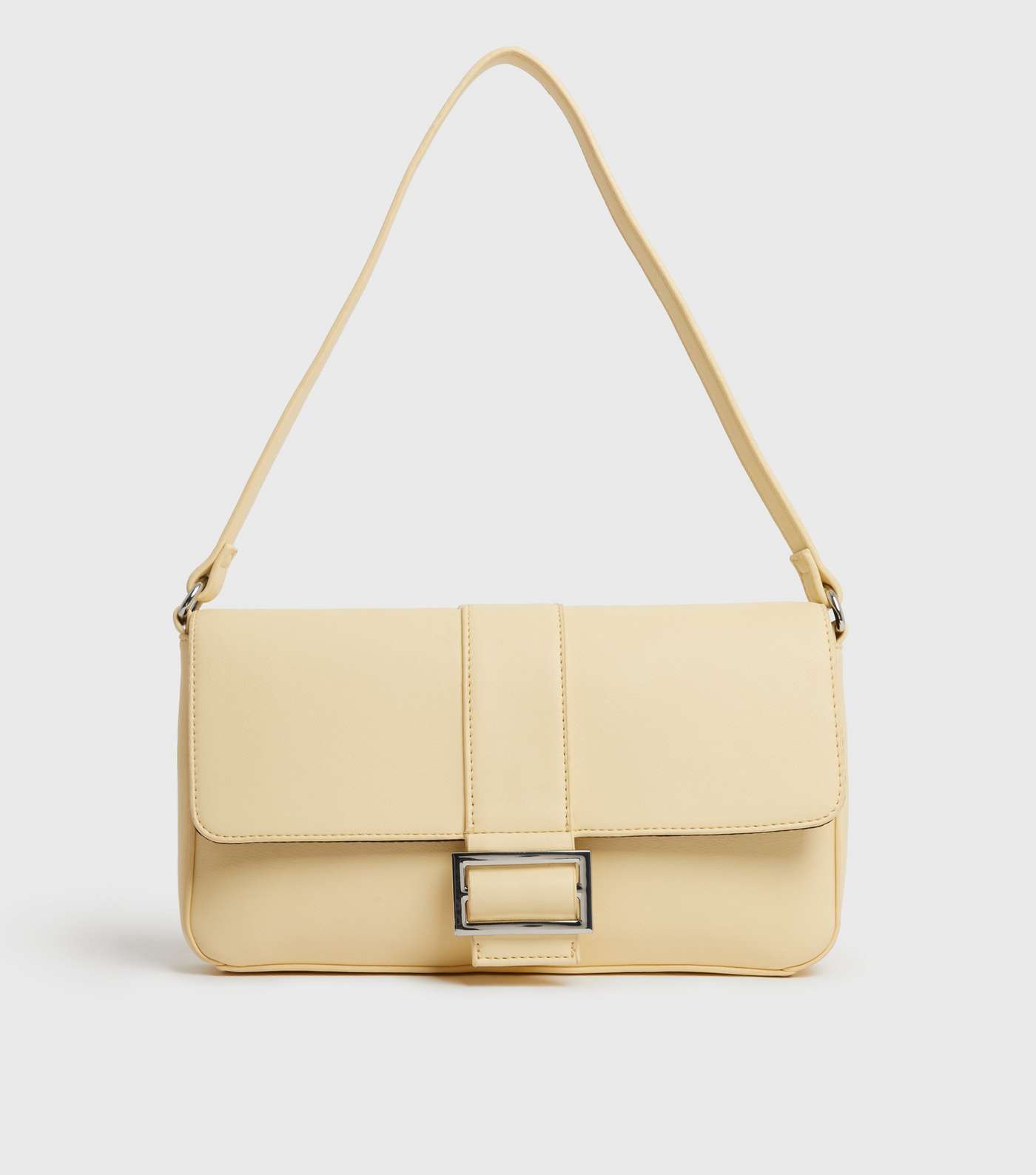 Pale Yellow Leather-Look Baguette Shoulder Bag