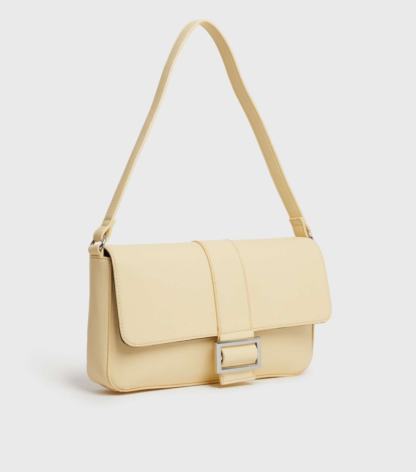 Pale Yellow Leather-Look Baguette Shoulder Bag Image 3
